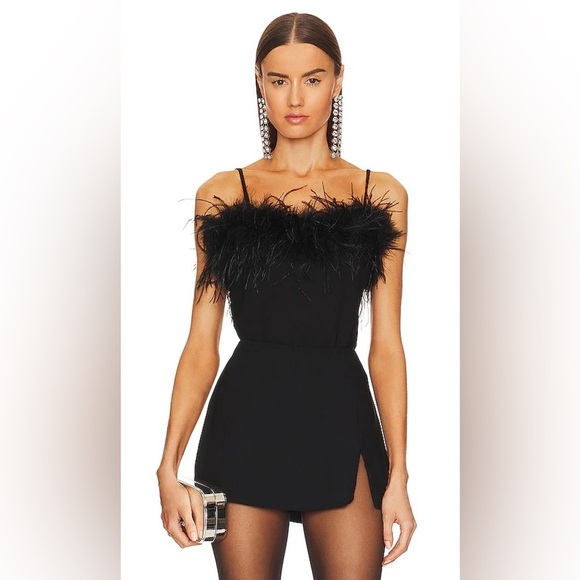 LAMARQUE Yarina Feather Camisole Boa Top Kendall Jenner in Black Sz. Small - Picture 1 of 11